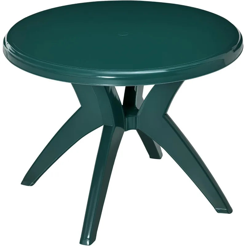 36.25" Dia Round Plastic Patio Table with Umbrella Hole, Outdoor Bistro Dining Table, for Bar, Garden, Backyard