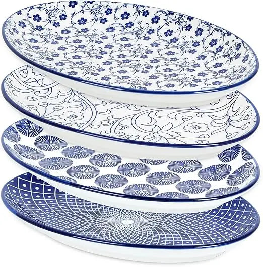 serving platters ceramic, 12 inch serving dishes for party entertaining, oval serving plates for sandwich, appetizer, fruit, mi