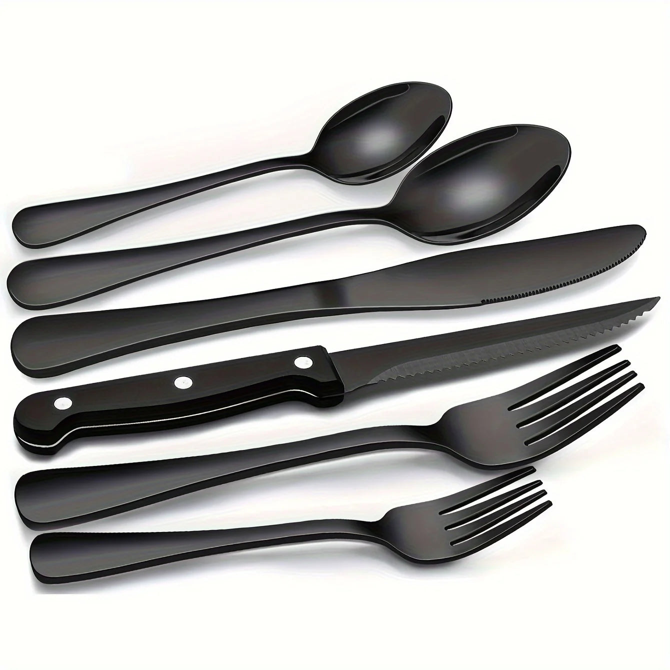 36-Piece Black Silverware Set With Steak Knives, Black Flatware Set Food-Grade Stainless Steel Tableware Cutlery Set