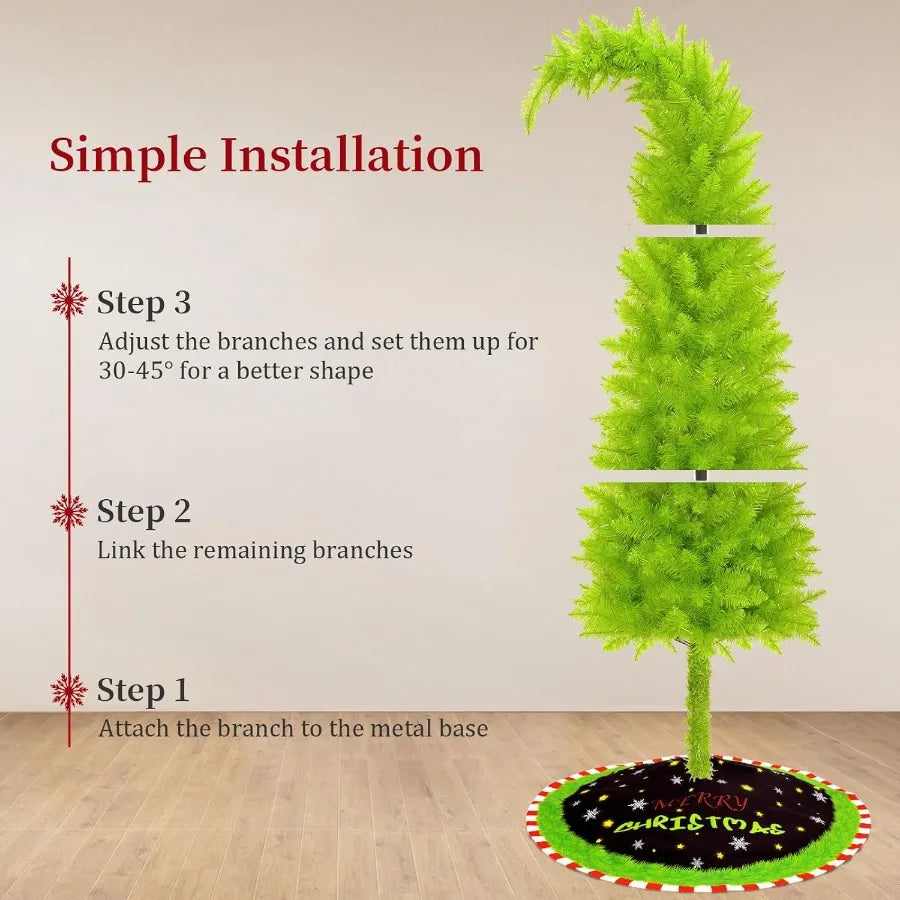 6FT Grinchs Christmas Tree with Flexible Branches Whimsical Design Perfect for Yard Includes Sturdy Stand for Outdoor Indoor Us