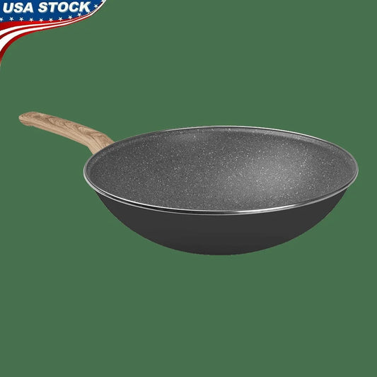 11 Inch Non-Stick Wok Heavy Duty Enamel Cookware Stir Fry Pan Dishwasher Safe Kitchen Essential Grill Oven Compatible
