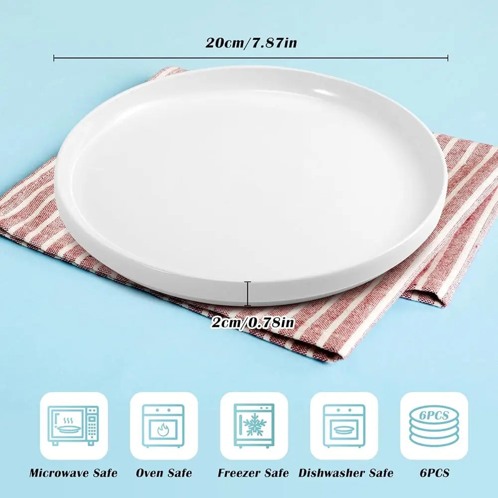 Porcelain Dinner Plates Set Of 6,8 H Round Dessert Salad Plates,White Ceramic Dinner Plate With Lipped Edges For Dessert Salad