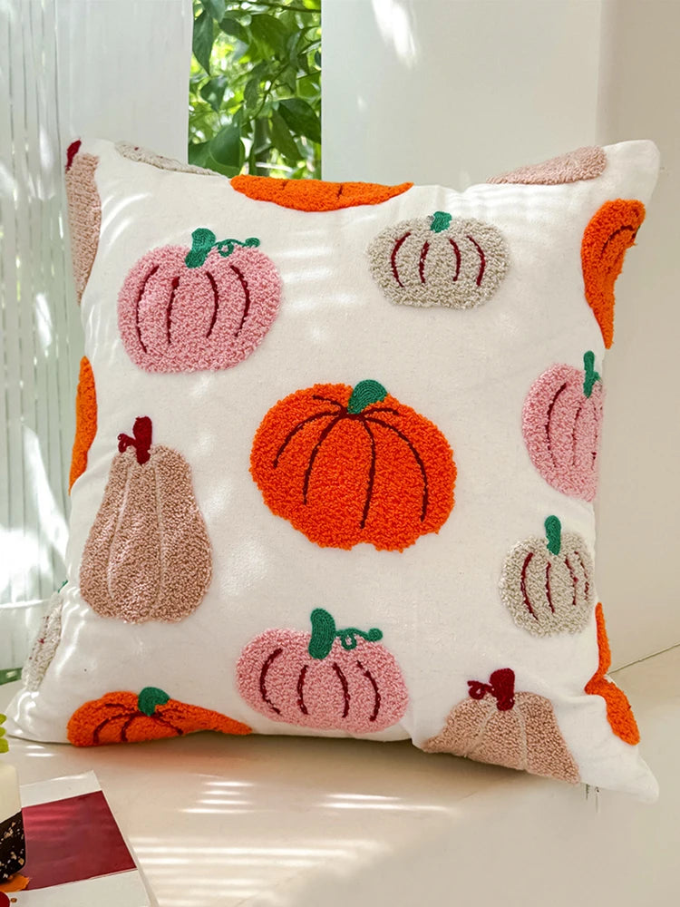 Embroidered Halloween Pillowcase 45x45cm Orange Pumpkin Throw Cushion Covers Pumpkin Fall Throw Pillow Covers for Couch Sofa Bed