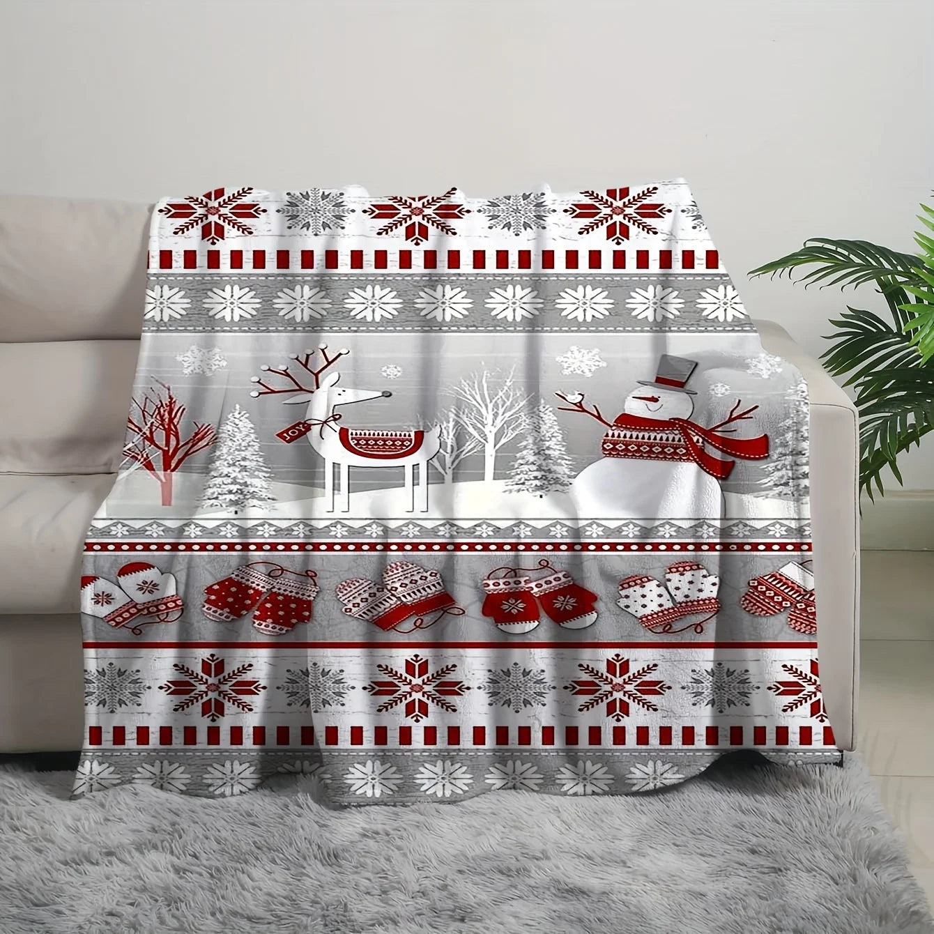 Cozy Vintage Christmas Reindeer & Snowman Flannel Throw Blanket - Ultra-Soft, Warm & Anti-Pill for Couch, Bed, Travel