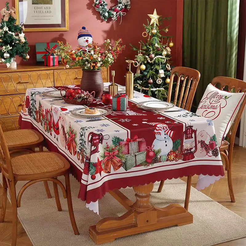 Christmas Runner For Table Merry Christmas Red Snowman Table Cloth 59x79in Waterproof Holiday Decor Dining Table Kitchen