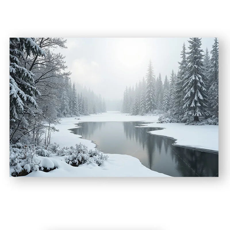 1pc Wall Tapestry "Winter Wonderland Tapestry - Snowy Forest & River Scene"