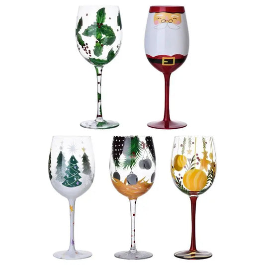Creative Christmas Glass Cup Hand-Painted Christmas Tree Glass Goblet Red Wine Glass Christmas theme Home Glass Cup Xmas Gift