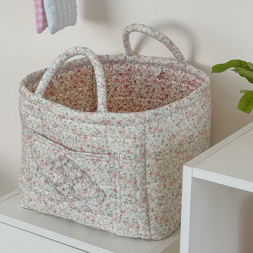 Fabric Pastoral Debris Organizing Bag with Easy Carry Handles Laundry Storage Bin for Shelves Closet Laundry Home Office Decor