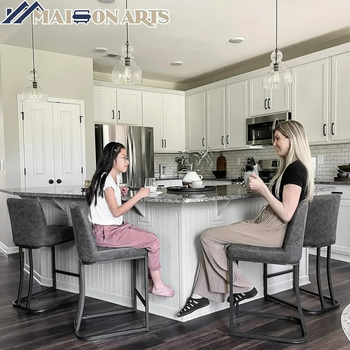 XMSJ.Counter Height 24" Bar Stools Set of 3 with Back for Kitchen Counter Modern Upholstered Barstools Faux Leather Farmhouse