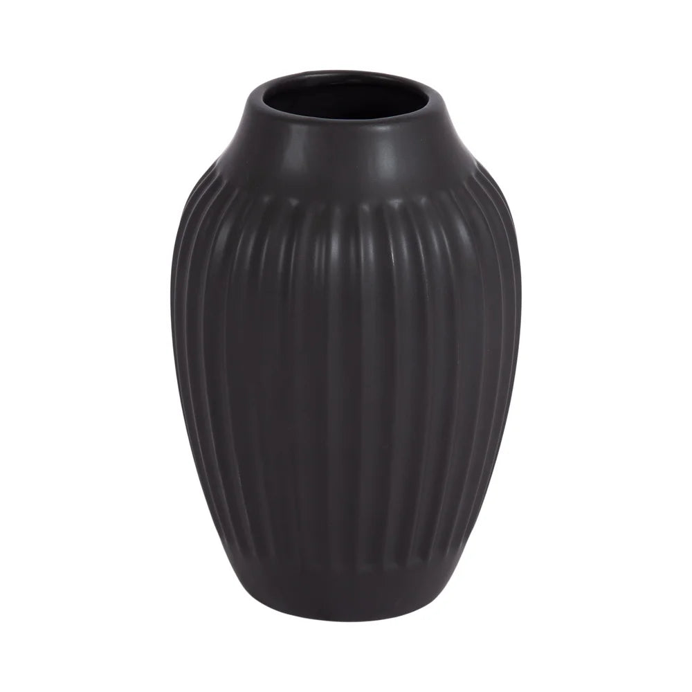 Ribbed Matte Black Ceramic Curved Vase Decorative Home Accent Ideal Floral Arrangements or Tabletop Display Gift All Occasions