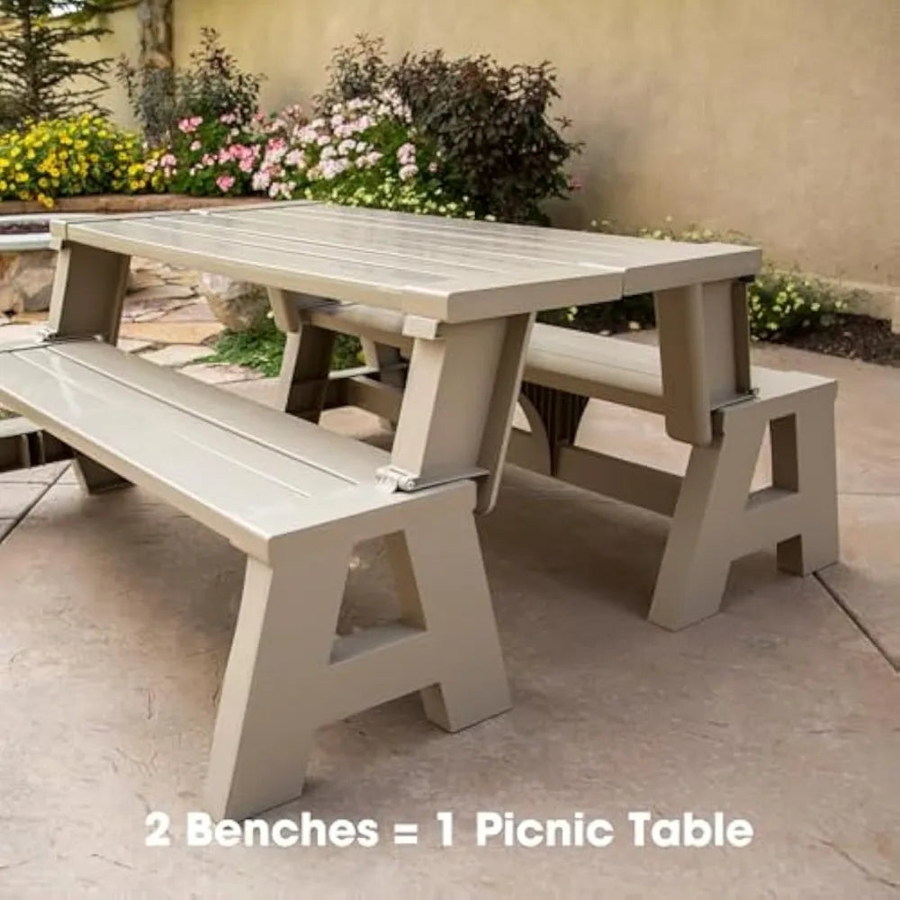 Gen 1 2-in-1 Outdoor Convertible Bench to Picnic Table | Space-Saving, Weather-Resistant Patio Furniture for Yard, Deck, Garden