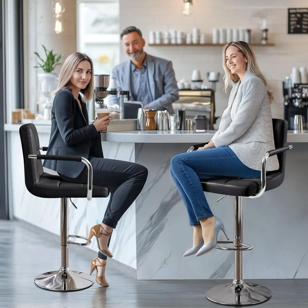 Bar Stools Set of 2, PU Leather Adjustable Swivel Barstools, Hydraulic Kitchen Counter Height Bar Chairs w/Armrest and Back
