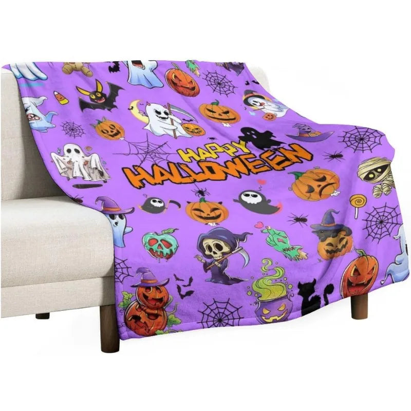 Halloween Throw Blanket Soft Flannel Ghost Blanket, Comfortable Plush Sofa Bed for Kids and Adults