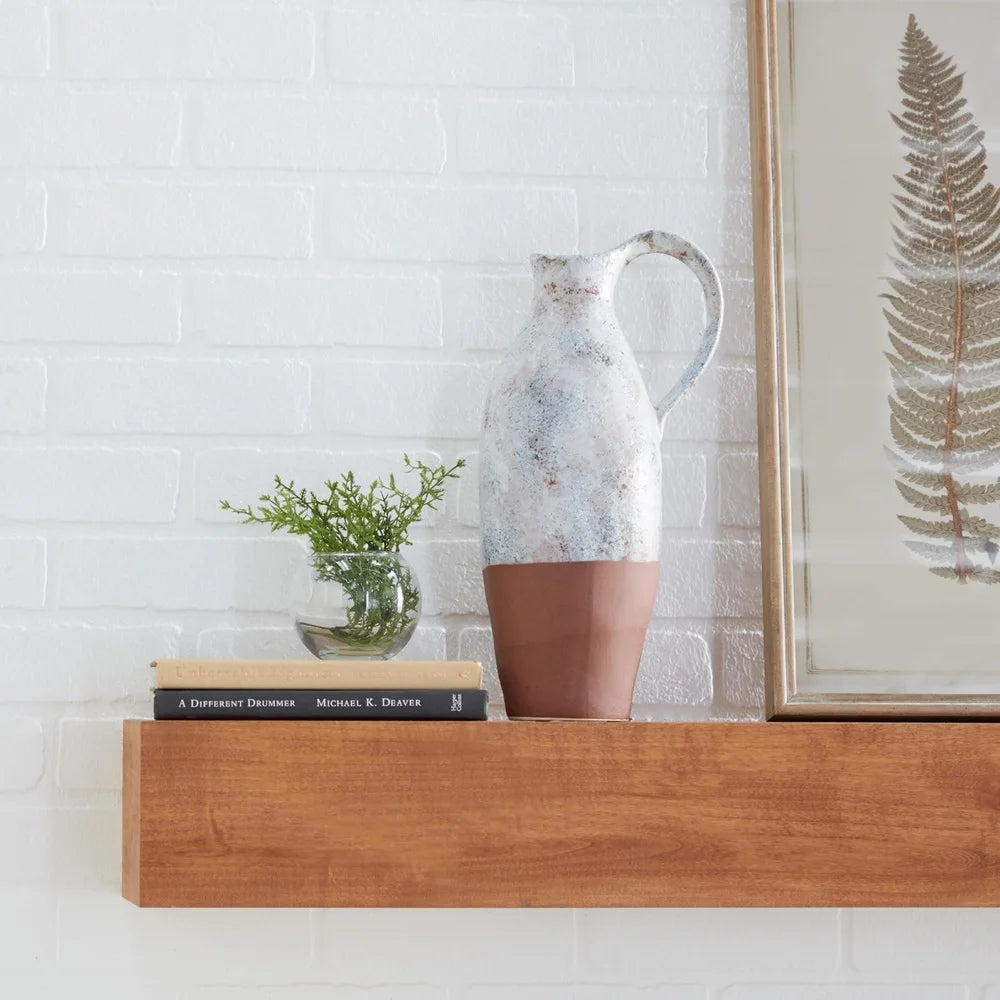 Handmade White Ceramic Vase with Terracotta Accents Dried Flowers Indoor Home Decor Farmhouse Style 14 Inch Unique Design