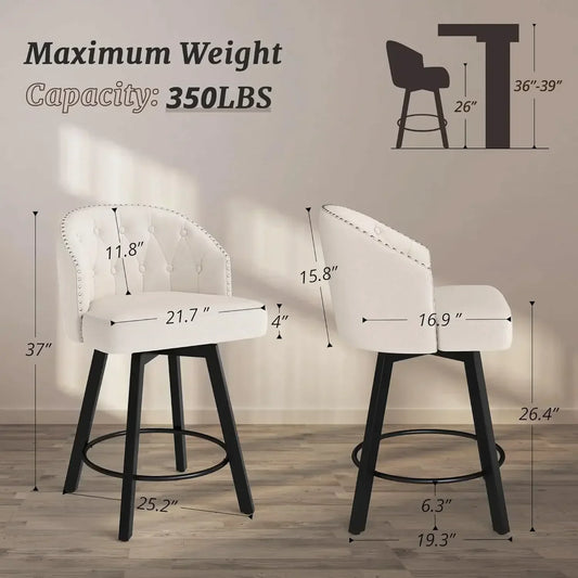 XMSJ.Counter Height Bar Stools Set of 3, 26" Swivel Fabric Upholstered Bar Stools, Retro for Kitchen Island, Dining Room, Pub, B