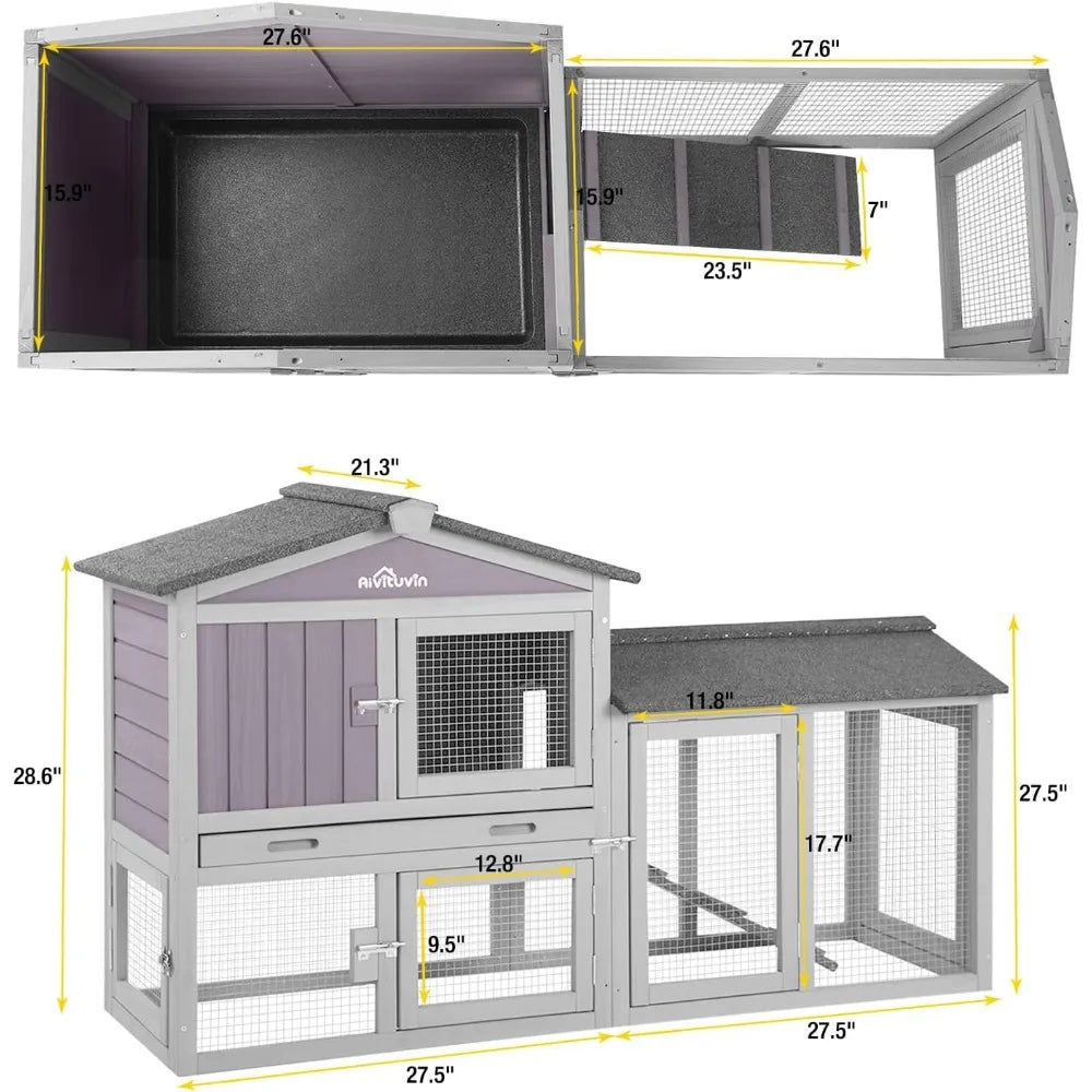Chicken Coop for 2 Chickens, Wooden Duck House Outdoor Hen House Poultry Quail Cage-Expandable Design