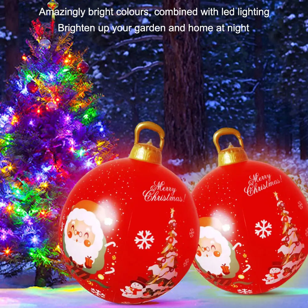 60cm Christmas Ball Ornament PVC Giant Inflatable Decorative Balls Xmas LED Light Decoration Balloon With Remote Control & Pump