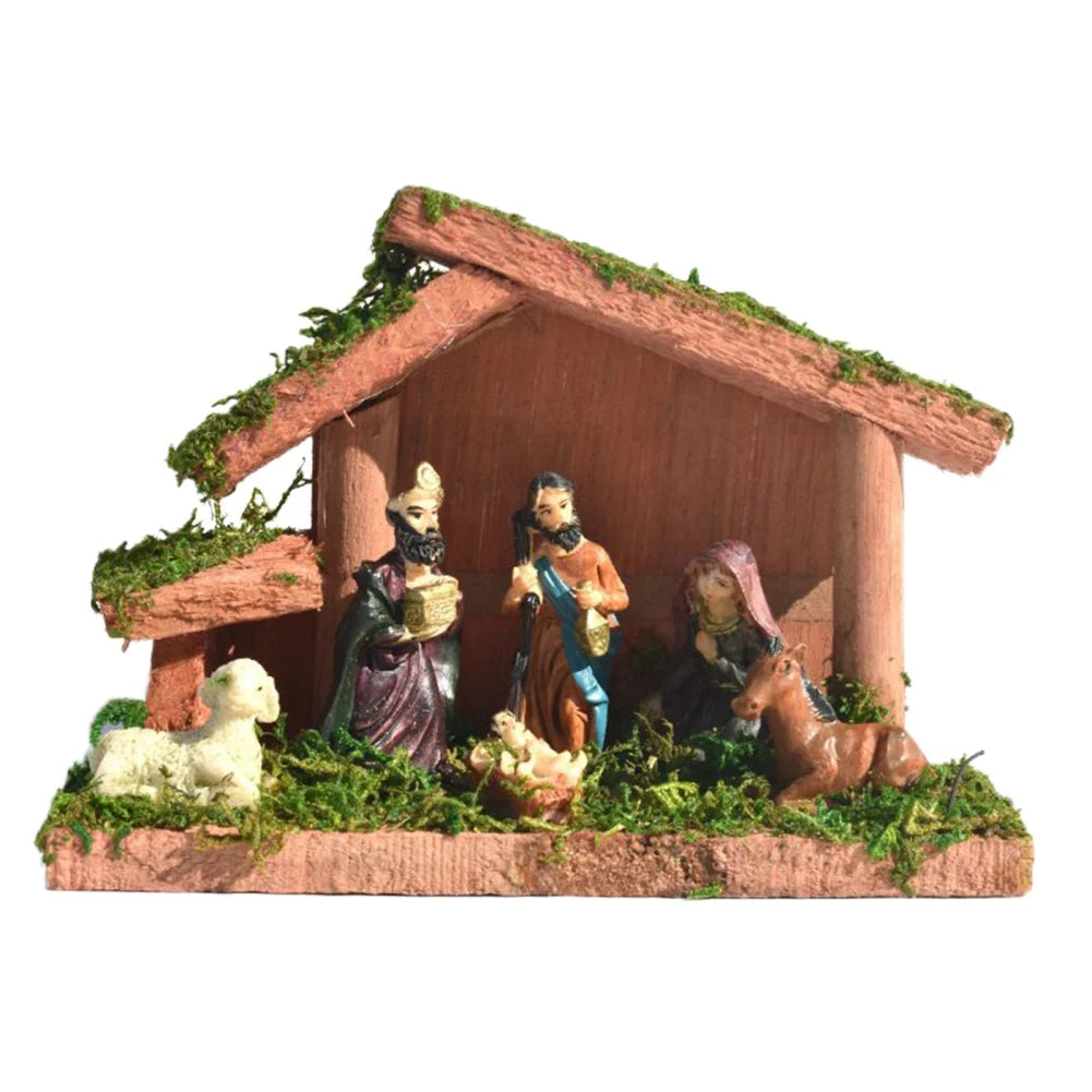 Christmas Nativity Figurine With Wooden Stable Advent Nativity Scene Mary Jesus Angel Wise Men Stable Animal Statues Home Decors
