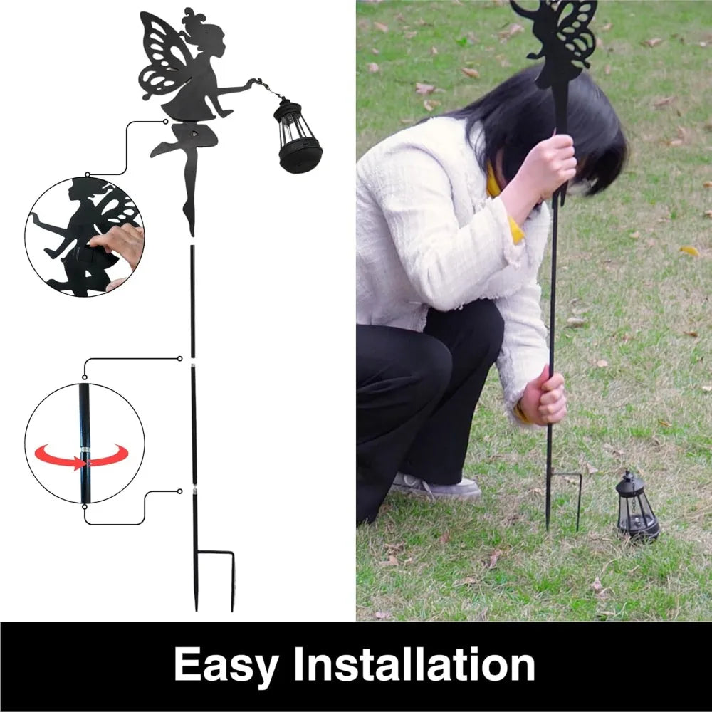 Fairy Garden Accessories Halloween Decorations Lawn Ornaments 1 Pair - Solar Lights Outdoor Garden Statue, Metal Stakes Decorati