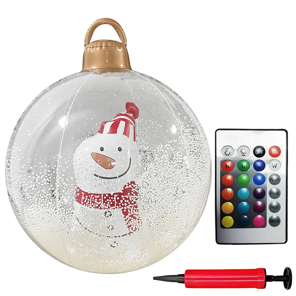 60cm Christmas Ball Ornament PVC Giant Inflatable Decorative Balls Xmas LED Light Decoration Balloon With Remote Control & Pump
