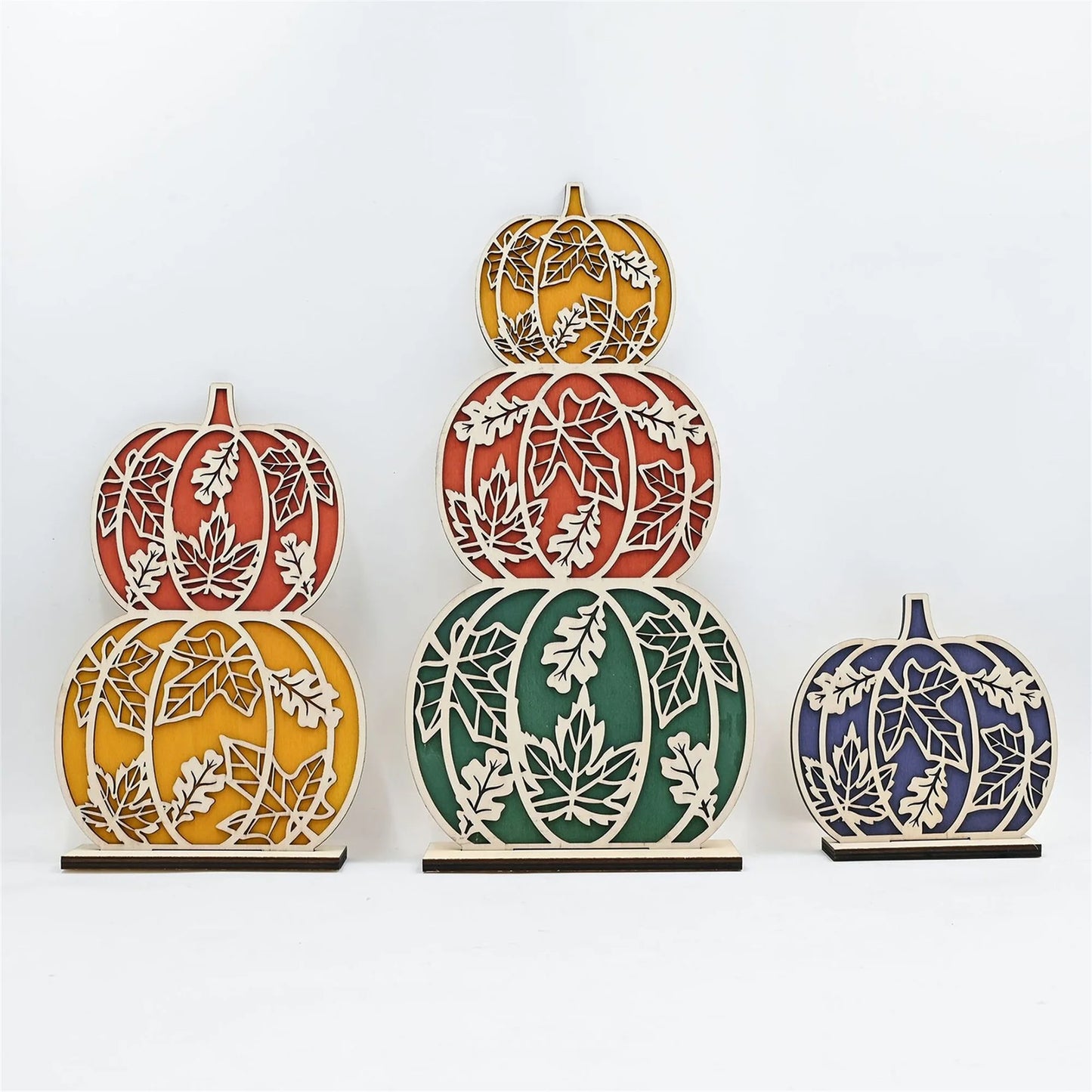 Thanksgiving Harvest Decor 3 Piece Set Rustic Wooden Pumpkin Table Centerpiece Fall Home Holiday Decoration