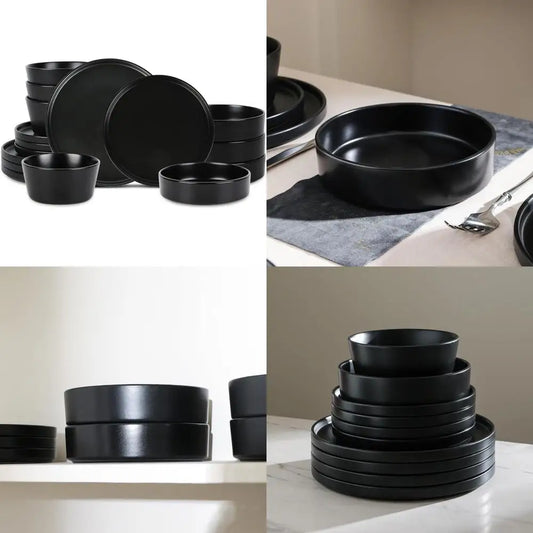 Celina Modern Stoneware 16-Piece Dinnerware Set: Cereal Bowls, Dinner Plates, and Plate-Bowl Combo