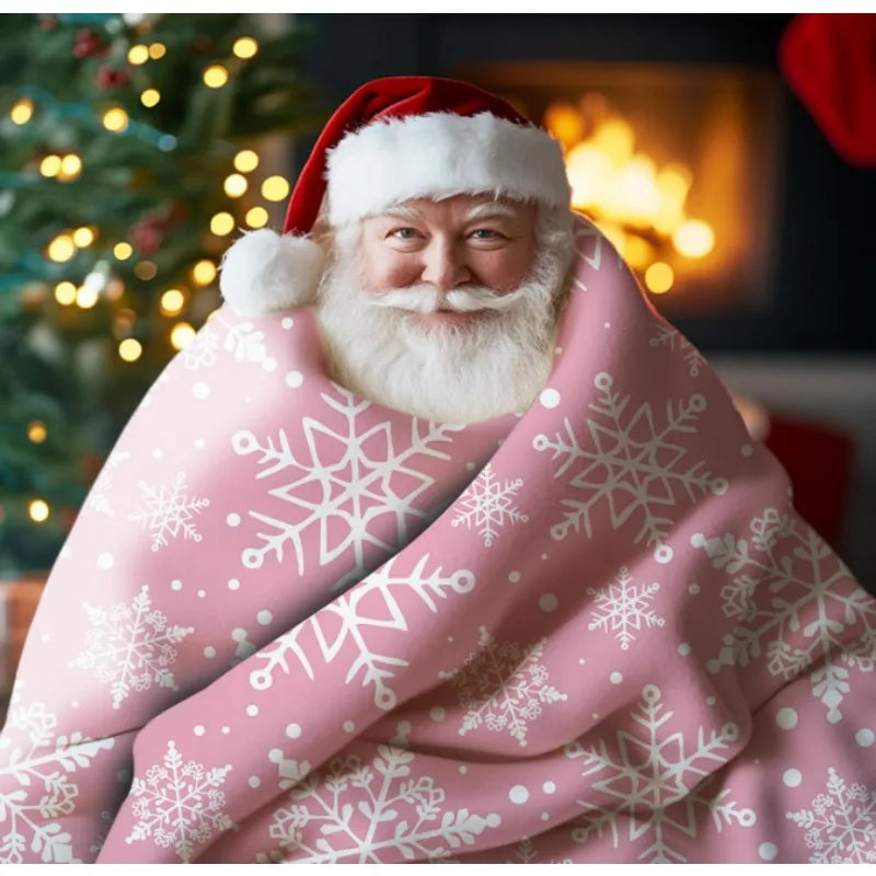 Pink Christmas snowflake flannel blanket, Christmas snowflake birthday gift, suitable for bedding sofa