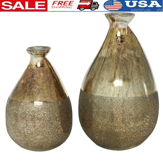 Teardrop Glass Vases Set of 2 Unique Textured Design Rustic Centerpiece Home Decor Living Room Dining Accent