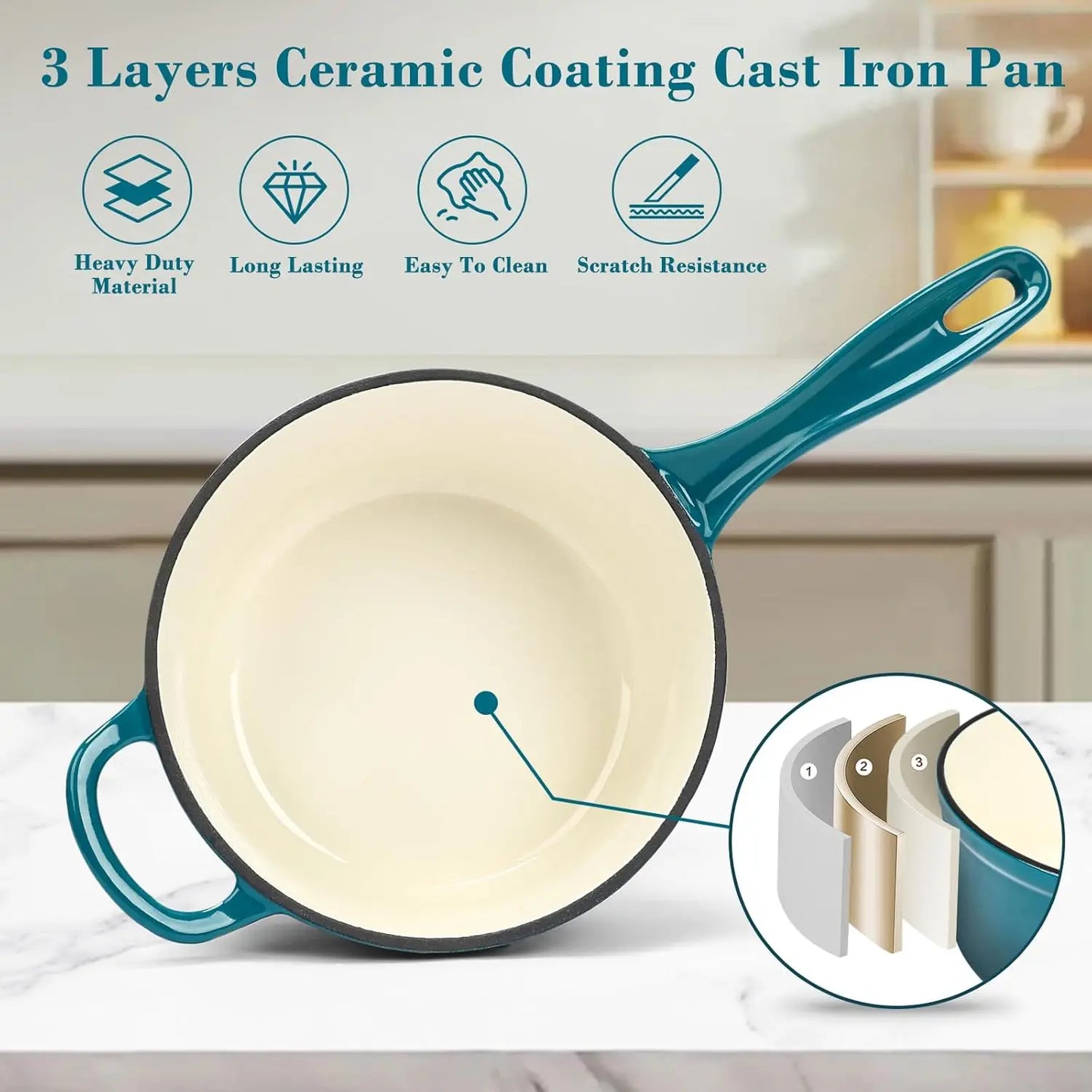 Enameled Cast Iron Cookware Set, 9-Piece Pots and Pans Set Non Stick, Pots and Pans Rack Organizer, 10.25” Skillet, 2QT Saucepan