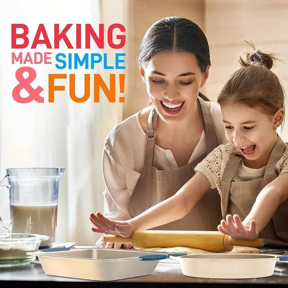10-Piece Nonstick Bakeware Set Carbon Steel Baking Trays with Silicone Handles Pizza Crisper Loaf Muffin Pans Oven Safe
