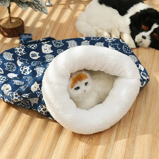 Cat Bed Cave Sleeping Bag Cat Winter Sleeping Bag Semi-Enclosed Winter Dog Bed For Camping Warming Pad Sack Warming Burrow Cat