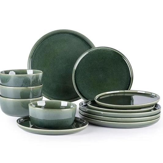 Ceramic Dinnerware Sets For 4, 12 Pieces Stoneware Plates And Bowls Sets, Scratch Resistant Dishes, Dishwasher & Microwave