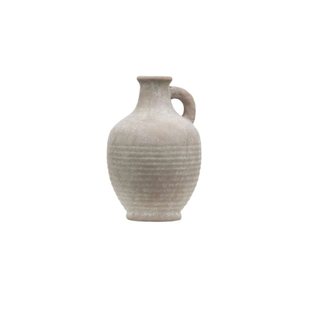 Indoor Ceramic Jug Floral Display Decorative Home Accent 7 Inch Textured Handled Vase Kitchen Table Centerpiece