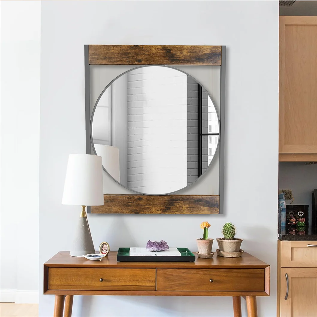 Rectangle Metal Wood Frame Wall Mirror for Bathroom Living Room Decorative Mirror Entryway Accent Mirror
