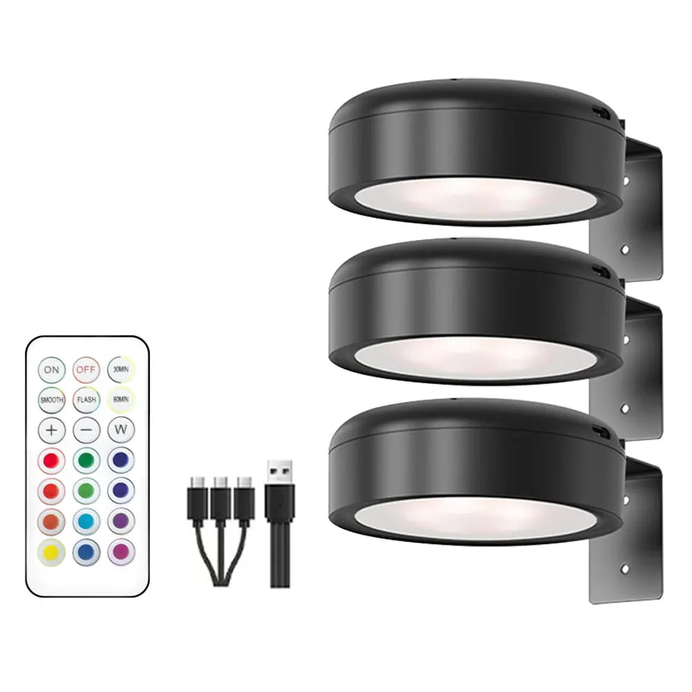 LED Wall Sconces Light Touch Control Remote 3 Colors & RGB LED Spotlight Wall Lights Wireless Picture Light Recharge Night Light