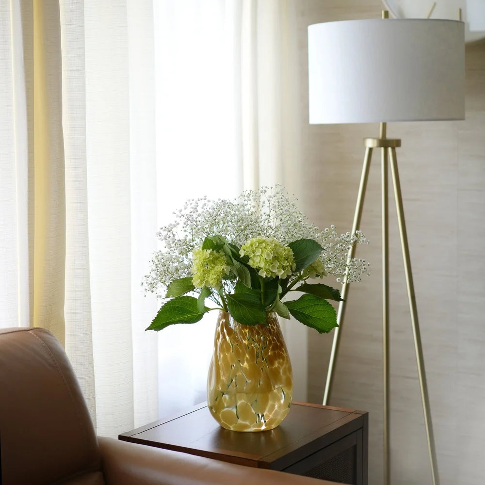 Large Artisan Blown Glass Vase Tortoise Speckled Finish Decorative Tabletop Accent Unique Floral Display Indoor Home Decor