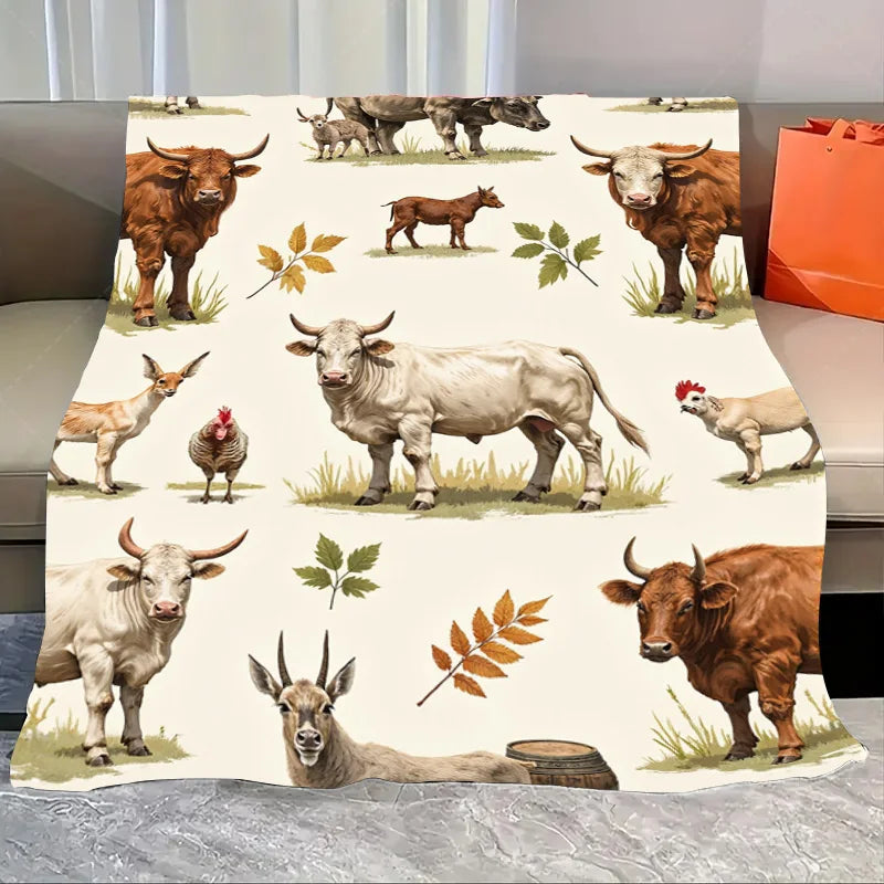 1pc Flannel Blanket Autumn Highland Cow Fleece Blanket - Cozy Fall Scene Throw