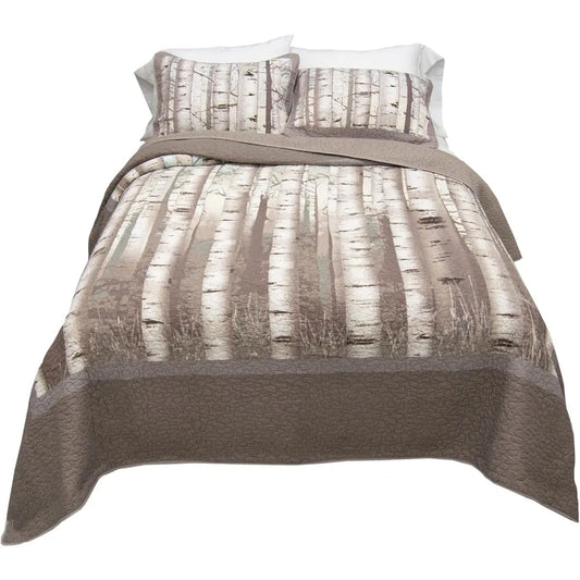King Bedding Set - 3 Piece - Birch Forest Cotton Lodge Quilt Set with King Quilt and Two Standard Pillow Shams - Machine Washab