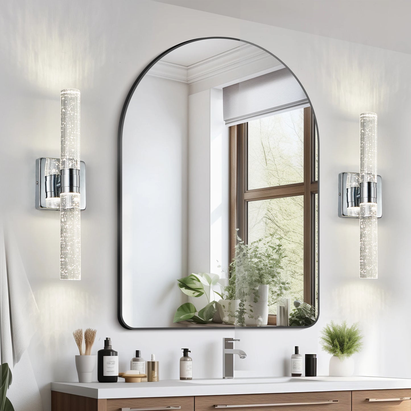 2-Piece LED Wall Lighting - Chrome/Golden Finish Bubble Crystal Design, 4000K Warm White Light for Bathroom, Bedroom, Living Room - Vertical Wall Mounted Dressing Table Lamp - Energy-Saving Modern Style-16.9inch (H)