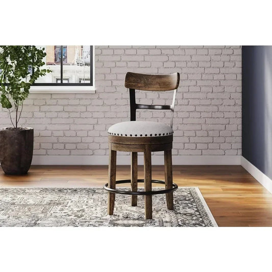 XMSJ-Valebeck Rustic Farmhouse 24.5” Counter Height Swivel Bar Stool, Brown