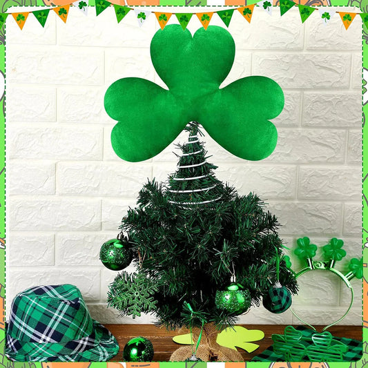 St Patricks Day Tree Topper with Metal Base Lucky Shamrock Tree Topper Clover Tree Decoration for Holiday Party Supplies Gift