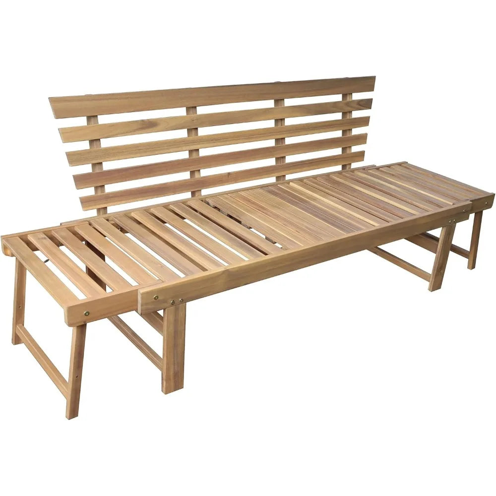 Outdoor Acacia Wood Patio 3 Seat Lounge with Fold Down Center Table - Weather Resistant Ourdoor Furniture with Wooden Frame Stru