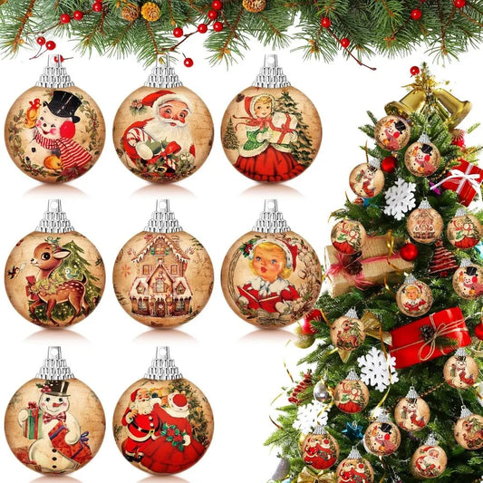 16 Pcs Christmas Tree Ball Ornaments Vintage Christmas Decorations for Tree Colorful Xmas Decorative Santa Claus Snowman Hangin