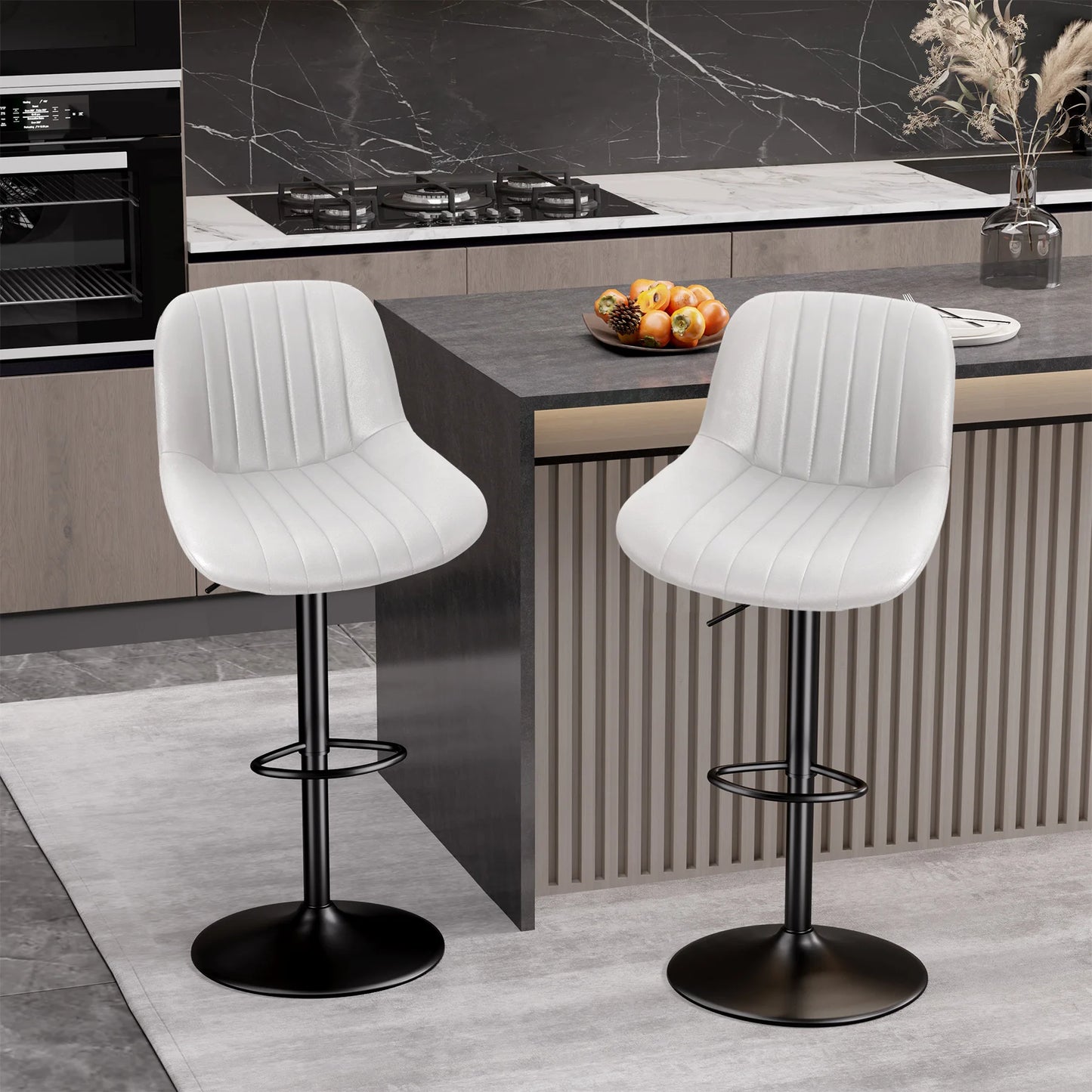 Bar Stool 2-Piece Set, Adjustable Modern Rotating Bar Stool with Backrest, Counter High Performance Fabric Island Chair