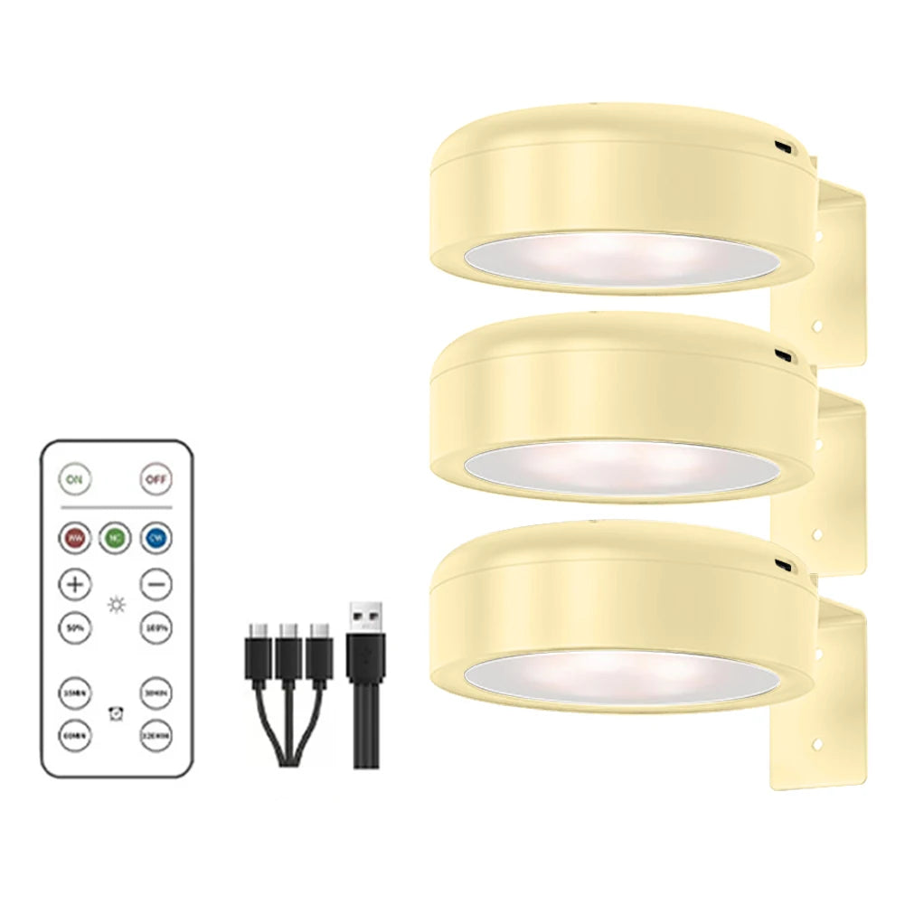 LED Wall Sconces Light Touch Control Remote 3 Colors & RGB LED Spotlight Wall Lights Wireless Picture Light Recharge Night Light