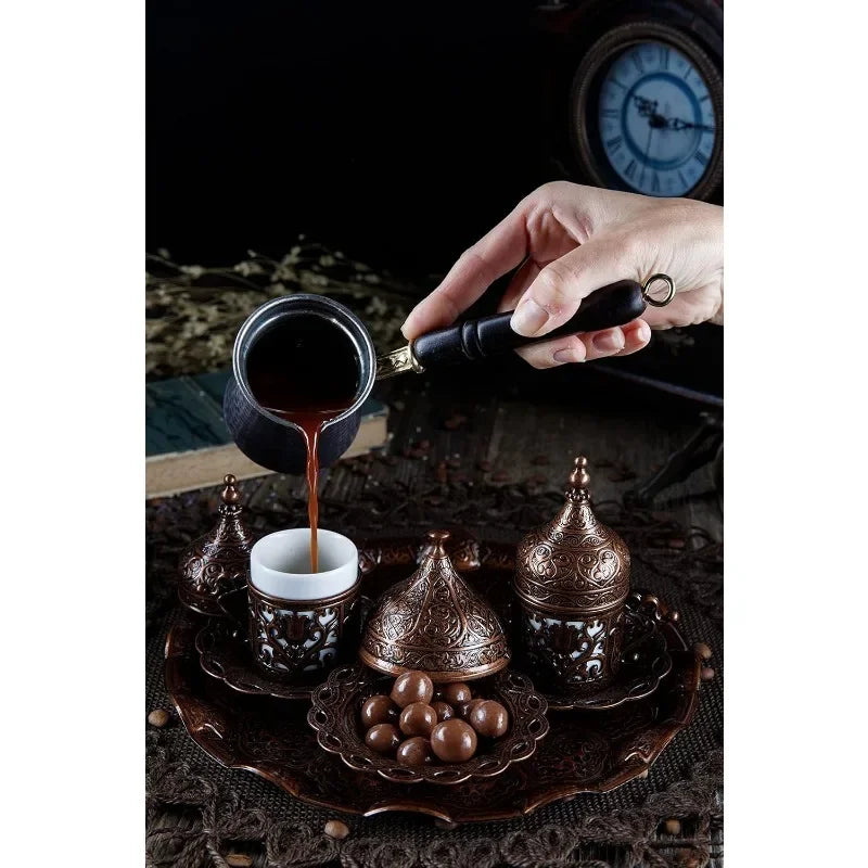 Hot-Sell!Turkish Greek Arabic Coffee Making and Serving Full Set with Cups, Saucers, Lids, Sugar Bowl