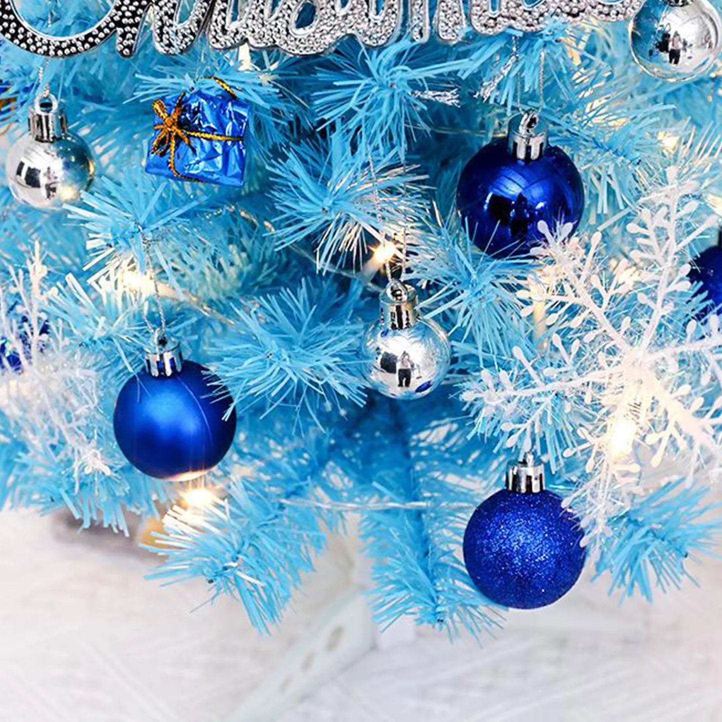 Blue Christmas Tree Set Festive Christmas Decor Mini Tree with Ornaments Lights Party Decor Collectible Home Decor Gift