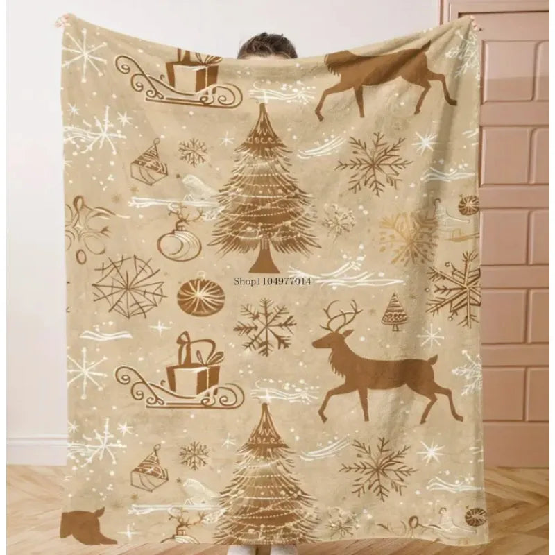 Christmas themed blanket - soft, lightweight, suitable for bed, sofa, travel, warm in all seasons, modern style blanket