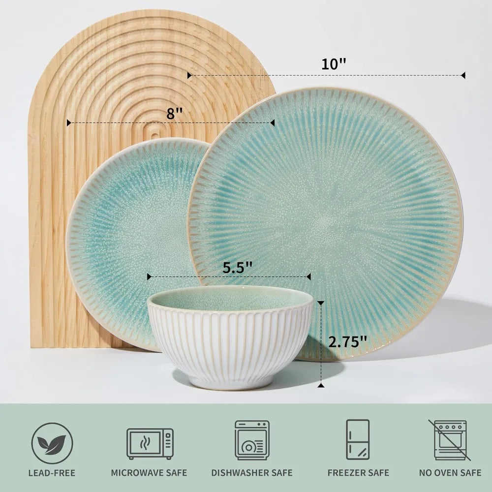 Stoneware Dinnerware Sets, Round Reactive Glaze Ceramic Plates and Bowls Set, Dishwasher & Microwave Safe Dishes Set, Distinctiv