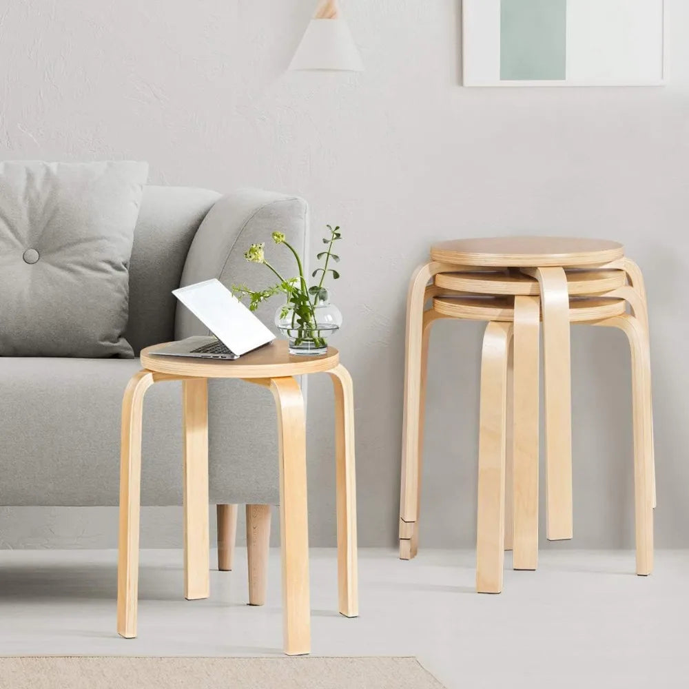 Stackable Bentwood Stools Set of 4,18Inch Height Backless Counter Chairs with Round Top,Anti-Slip Felt Pad,Portable School Stool
